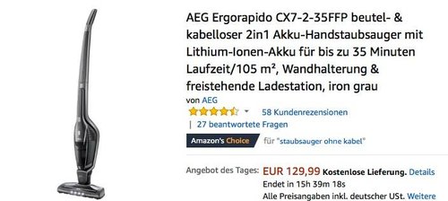 AEG Ergorapido CX7-2-35FFP beutel- & kabelloser 2in1 Akku-Handstaubsauger - jetzt 23% billiger
