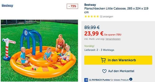 Bestway Planschbecken Little Caboose, 285 x 224 x 119 cm - jetzt 13% billiger Bestway Planschbecken Little Caboose, 285 x 224 x 119 cm - jetzt 13% billiger