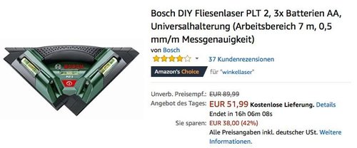 Bosch DIY Fliesenlaser PLT 2 - jetzt 29% billiger