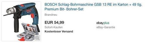 BOSCH Schlag-Bohrmaschine GSB 13 RE im Karton + 49 tlg. Premium Bit- Bohrer-Set - jetzt 29% billiger