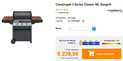 Campingaz 3 Series Classic WL Gasgrill schwarz - jetzt 15% billiger Campingaz 3 Series Classic WL Gasgrill schwarz - jetzt 15% billiger