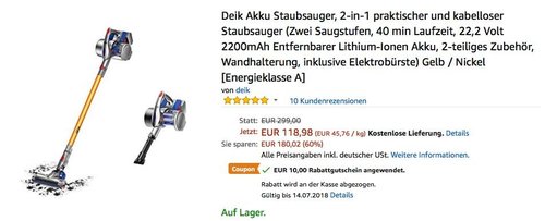 Deik VC-1606 Akku-Staubsauger, 2-in-1 kabelloser Staubsauger - jetzt 8% billiger Deik VC-1606 Akku-Staubsauger, 2-in-1 kabelloser Staubsauger - jetzt 8% billiger