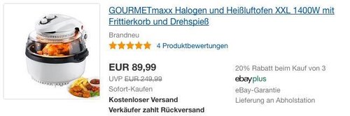 GOURMETmaxx Halogen und Heißluftofen XXL in Weiß - jetzt 10% billiger GOURMETmaxx Halogen und Heißluftofen XXL in Weiß - jetzt 10% billiger