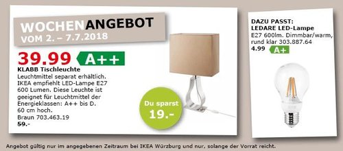 IKEA KLABB Tischleuchte - jetzt 32% billiger