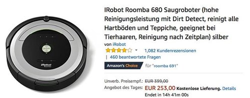 iRobot Roomba 680 Saugroboter silber - jetzt 23% billiger