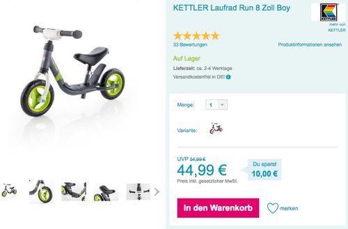 KETTLER Laufrad Run 8 Zoll Boy - jetzt 9% billiger