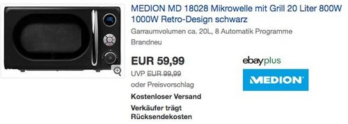 MEDION MD 18028 Mikrowelle mit Grill 20 Liter 800W 1000W Retro-Design - jetzt 25% billiger