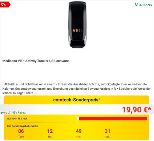 Medisana ViFit Activity Schrittzähler und Schlaf-Tracker - jetzt 31% billiger Medisana ViFit Activity Schrittzähler und Schlaf-Tracker - jetzt 31% billiger