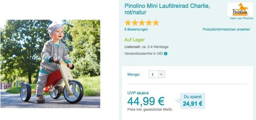 Pinolino Mini Laufdreirad Charlie rot - jetzt 10% billiger