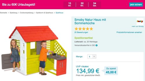 Smoby Natur Haus mit Sommerküche, 145 x 110 x 127 cm - jetzt 23% billiger Smoby Natur Haus mit Sommerküche, 145 x 110 x 127 cm - jetzt 23% billiger