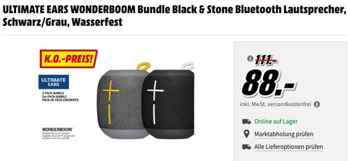 ULTIMATE EARS WONDERBOOM Bundle Black & Stone Bluetooth Lautsprecher,  wasserfest - jetzt 12% billiger