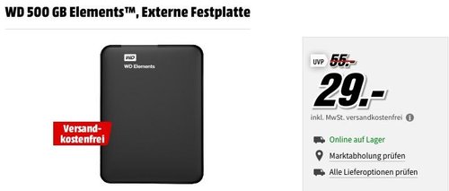 WD 500 GB Elements USB 3.0 Externe Festplatte  - jetzt 36% billiger