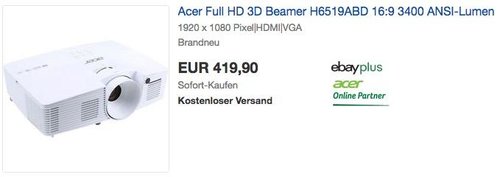 Acer Full HD 3D Beamer H6519ABD 3400 ANSI-Lumen - jetzt 14% billiger