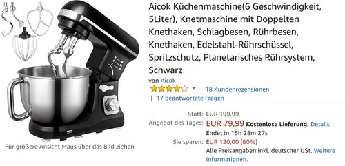 Aicok Küchenmaschine - jetzt 30% billiger