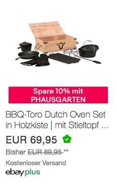 BBQ-Toro 8-teiliges Dutch Oven Set mit Holzkiste und viel Zubehör, bereits eingebrannt - jetzt 10% billiger