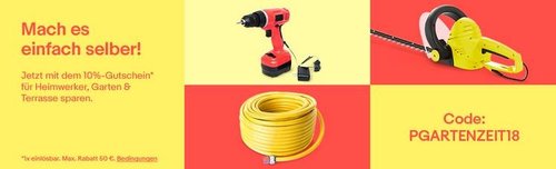 eBay 10% Gutschein für Heimwerker & Hobbygärtner: z.B. Bosch 36V Garten Pro Akku-Blasgerät GBL 860, ohne Akku und Ladegerät - jetzt 10% billiger eBay 10% Gutschein für Heimwerker & Hobbygärtner: z.B. Bosch 36V Garten Pro Akku-Blasgerät GBL 860, ohne Akku und Ladegerät - jetzt 10% billiger