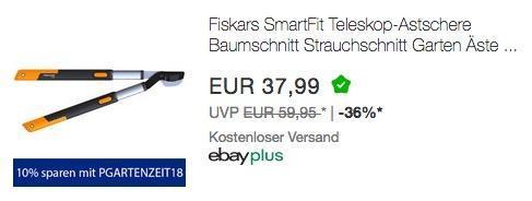 eBay - Aktion 10% Rabat auf ausgewählte Heimwerker & Hobbygärtner Artikel: z.B. Fiskars SmartFit Teleskop-Astschere - jetzt 10% billiger eBay - Aktion 10% Rabat auf ausgewählte Heimwerker & Hobbygärtner Artikel: z.B. Fiskars SmartFit Teleskop-Astschere - jetzt 10% billiger