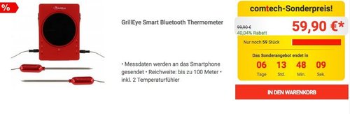 GrillEye Smart Bluetooth Thermometer inkl. 2 Temperaturfühler - jetzt 13% billiger
