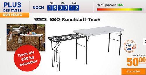 Lifetime BBQ-Kunststoff-Tisch - jetzt 28% billiger Lifetime BBQ-Kunststoff-Tisch - jetzt 28% billiger