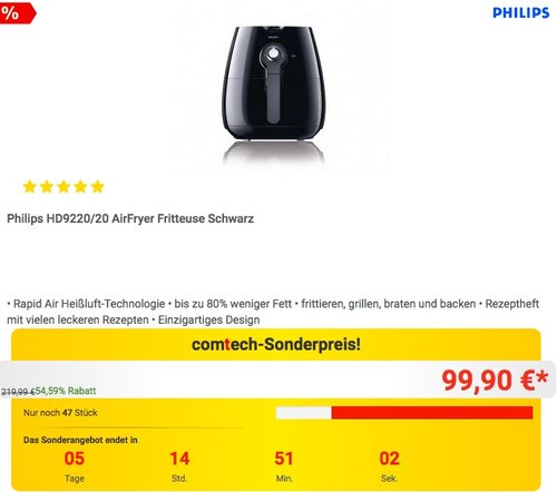 Philips HD9220/20 AirFryer Fritteuse - jetzt 12% billiger Philips HD9220/20 AirFryer Fritteuse - jetzt 12% billiger