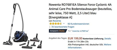 Rowenta RO7681EA Silence Force Cyclonic 4A Animal Care Pro Bodenstaubsauger - jetzt 25% billiger
