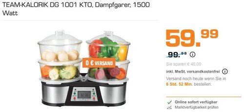 TEAM-KALORIK DG 1001 KTO Dampfgarer, 1500 Watt - jetzt 17% billiger
