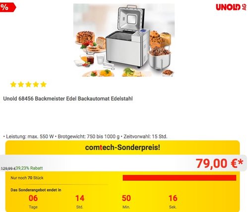 Unold 68456 Backmeister Backautomat Edelstahl - jetzt 17% billiger Unold 68456 Backmeister Backautomat Edelstahl - jetzt 17% billiger