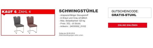 XXXLutz - 6 Novel Schwingstühle kaufen und nur 4 zahlen - jetzt 33% billiger