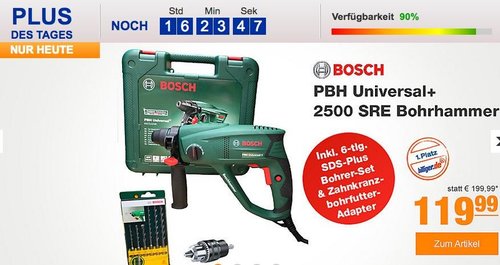 Bosch PBH Universal+ 2500 SRE Bohrhammer inkl. 6-tlg. SDS-Plus Bohrer-Set - jetzt 8% billiger Bosch PBH Universal+ 2500 SRE Bohrhammer inkl. 6-tlg. SDS-Plus Bohrer-Set - jetzt 8% billiger