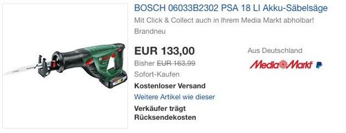 BOSCH PSA 18 LI Akku-Säbelsäge - jetzt 9% billiger BOSCH PSA 18 LI Akku-Säbelsäge - jetzt 9% billiger