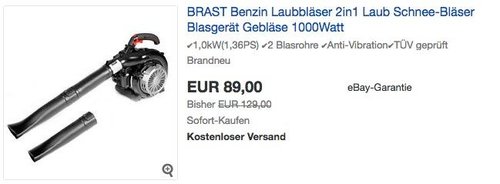 BRAST BRB-LS 3000 2in1 ECO Benzin-Laubbläser, 1,0kW (1,36PS) - jetzt 31% billiger BRAST BRB-LS 3000 2in1 ECO Benzin-Laubbläser, 1,0kW (1,36PS) - jetzt 31% billiger