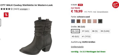 CITY WALK Cowboy Stiefelette im Western-Look - jetzt 28% billiger CITY WALK Cowboy Stiefelette im Western-Look - jetzt 28% billiger