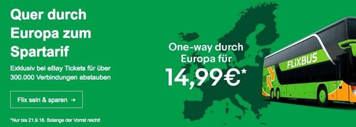 FLIXBUS Gutschein Europaticket Einzelfahrt - jetzt 67% billiger