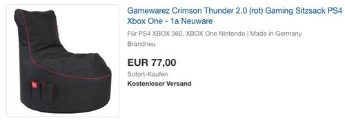 Gamewarez Crimson Thunder 2.0 (rot) Gaming Sitzsack - jetzt 26% billiger