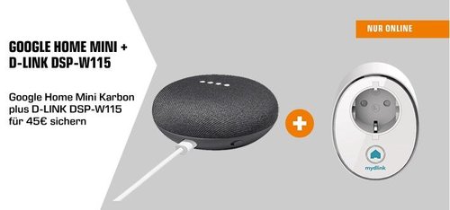Google Home Mini Karbon + D-LINK DSP-W115 WLAN-Steckdose - jetzt 25% billiger Google Home Mini Karbon + D-LINK DSP-W115 WLAN-Steckdose - jetzt 25% billiger