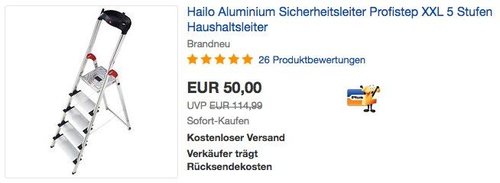 Hailo Aluminium Profistep XXL 5 Stufen Haushaltsleiter - jetzt 29% billiger