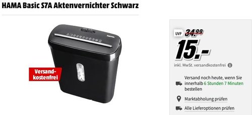 HAMA Basic S7A Aktenvernichter - jetzt 32% billiger