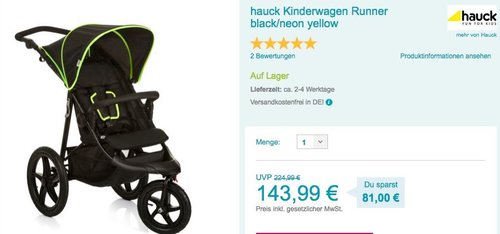 hauck Kinderwagen Runner black/neon yellow - jetzt 20% billiger