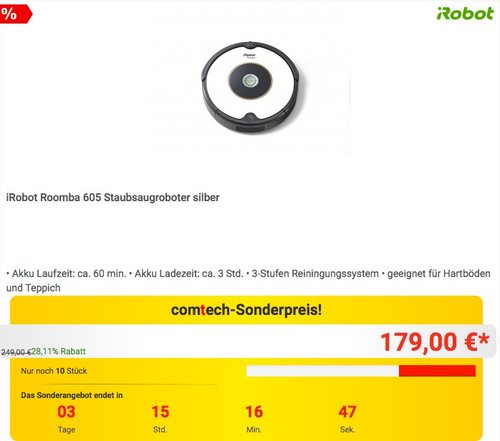 iRobot Roomba 605 Staubsaugroboter in Silber - jetzt 10% billiger iRobot Roomba 605 Staubsaugroboter in Silber - jetzt 10% billiger