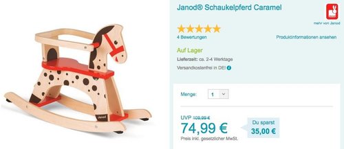 Janod Schaukelpferd Caramel - jetzt 21% billiger Janod Schaukelpferd Caramel - jetzt 21% billiger