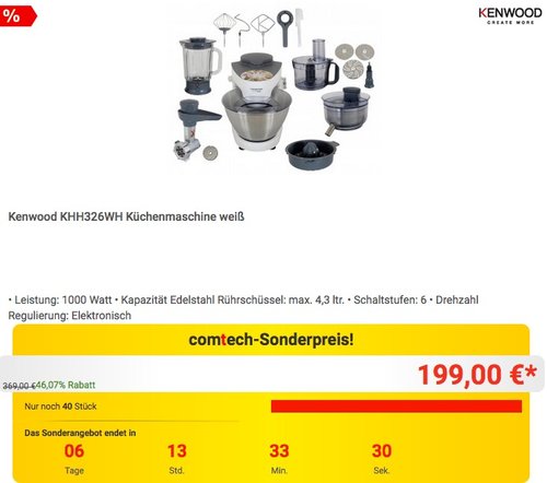 Kenwood KHH326WH Küchenmaschine - jetzt 20% billiger Kenwood KHH326WH Küchenmaschine - jetzt 20% billiger