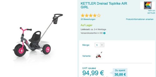 KETTLER Dreirad Toptrike AIR GIRL - jetzt 9% billiger