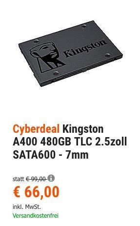 Kingston A400 480GB interne 2.5 Zoll SATA600 SSD Festplatte - jetzt 18% billiger