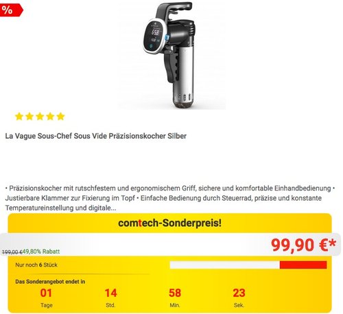 La Vague Sous-Chef Sous Vide Präzisionskocher - jetzt 33% billiger La Vague Sous-Chef Sous Vide Präzisionskocher - jetzt 33% billiger