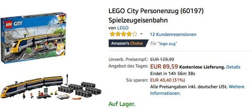 LEGO City Personenzug (60197) Spielzeugeisenbahn - jetzt 16% billiger
