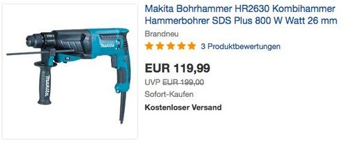 Makita Bohrhammer HR2630 SDS Plus Kombihammer mit Koffer - jetzt 28% billiger