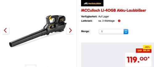 MCCulloch LI-40GB Akku-Laubbläser - jetzt 35% billiger