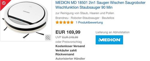 MEDION MD 18501 Saugroboter mit Wischfunktion - jetzt 15% billiger MEDION MD 18501 Saugroboter mit Wischfunktion - jetzt 15% billiger