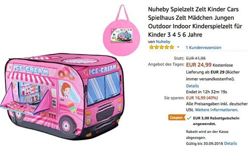 Nuheby Mädchen Spielzelt Candy Car - jetzt 41% billiger Nuheby Mädchen Spielzelt Candy Car - jetzt 41% billiger