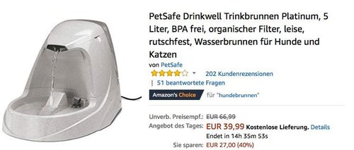 PetSafe Drinkwell Platinum 5 Liter Trinkbrunnen für Hunde und Katzen - jetzt 31% billiger